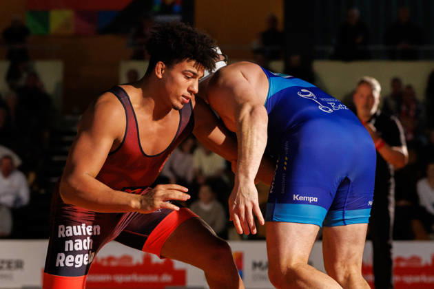 DRB BIRTAT Bundesliga, 6. Wettkampftag, ASV Mainz 88 - KG Baienfurt Ravensburg, Mainz, 10.10.2026 Kampf zwischen Yassine Ben Labed (rot, ASV Mainz 88) Jan Zirn (blau, KG Baienfurt Ravensburg), Griechisch Roemisch bis 130 kg DRB BIRTAT Bundesliga, 6. Wettkampftag, ASV Mainz 88 - KG Baienfurt Ravensburg, Sporthalle am großen Sand, Mainz, 10.10.2026 Copyright: xBEAUTIFULxSPORTS Hahnex