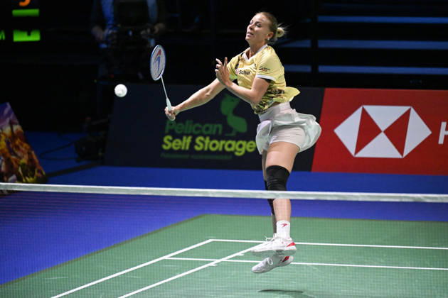 Mia Blichfeldt of Denmark hits a return during her women s singles match against Ratchanok Intanon of Thailand (not pictured) during the finals at the badminton Clash of Clans Arctic Open 2026 tournament in Vantaa, Finland, on October 11, 2026. - ANTTI AIMO-KOIVISTO Finland vRXuPYpv2_Q  Copyright: xAnttixAimo-Koivistox vRXuPYpv2_Q