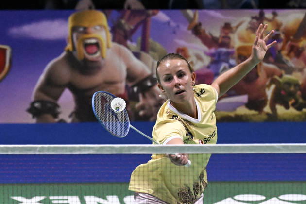 Mia Blichfeldt of Denmark hits a return during her women s singles match against Ratchanok Intanon of Thailand (not pictured) during the finals at the badminton Clash of Clans Arctic Open 2026 tournament in Vantaa, Finland, on October 11, 2026. - ANTTI AIMO-KOIVISTO Finland lvtmrMsTyHc  Copyright: xAnttixAimo-Koivistox lvtmrMsTyHc