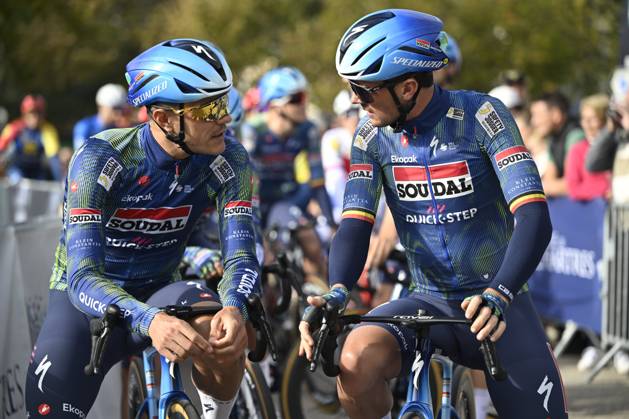 Paris Tours 2026 Cycling Race TOURS, FRANCE - OCTOBER 11 : Stuyven Jasper (BEL) of Soudal Quick-Step and Lampaert Yves (BEL) of Soudal Quick-Step during the 120th edition of Paris Tours an UCI ProSeries 1.Pro one day cycling road race for Men Elite of 216.2 km with start in Chartres and finish in Tours on October 11, 2026 in Tours, France, 11 10 2026 ( Motordriver Guy De Vuyst - Tours France  Copyright: xNicoxVereeckenx