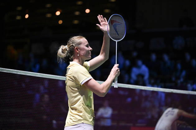 Mia Blichfeldt of Denmark reacts after winning women s singles match against Ratchanok Intanon of Thailand (not pictured) during the finals at the badminton Clash of Clans Arctic Open 2026 tournament in Vantaa, Finland, on October 11, 2026. - ANTTI AIMO-KOIVISTO Finland l8YrbqqAnCM  Copyright: xAnttixAimo-Koivistox l8YrbqqAnCM