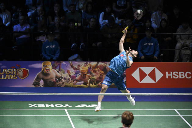 Yushi Tanaka of Japan hits a return during the men s singles match against Anders Antonsen of Denmark (not pictured) during the finals at the badminton Clash of Clans Arctic Open 2026 tournament in Vantaa, Finland, on October 11, 2026. - ANTTI AIMO-KOIVISTO Finland RnfzJAO0HnM  Copyright: xAnttixAimo-Koivistox RnfzJAO0HnM