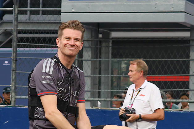2026 Formula 1 Singapore Grand Prix SINGAPORE - OCTOBER 11: Audi driver Nico Hulkenberg during the Drivers Parade at the Formula One Grand Prix of Singapore, at the Marina Bay Street Circuit in Singapore, on October 11, 2026. The upcoming main race will span 62 laps, with drivers competing in intense tropical heat and extreme humidity on a track featuring a relentless layout of 19 corners and minimal straightaways. Daniel Ceng Anadolu Singapore Singapore. Editorial use only. Please get in touch for any other usage.  Copyright: x2026xAnadoluxDanielxCengx