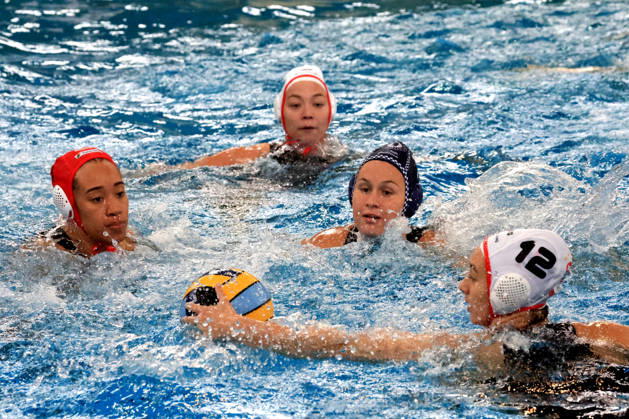 11.10.2026, GER, DEU, Deutschland Wasserball Frauen ,Wasserball Champion League Qualifikation, Saison 2026, Berlin, Spandau 04 vs. Pallanuoto Trieste Mia Rycraw ( Spandau04 1 ), Dar Menakerman ( Spandau04 12 ), Morgan McDowall ( Pallanuoto Triest 10 ) nordphoto GmbH Engler Berlin Schwimmhalle-Schoeneberg Berlin Deutschland Copyright: xNordphotox xEnglerx