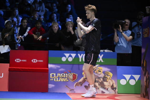 Anders Antonsen of Denmark reacts after winnig the men s singles match against Yushi Tanaka of Japan (not pictured) during the finals at the badminton Clash of Clans Arctic Open 2026 tournament in Vantaa, Finland, on October 11, 2026. - ANTTI AIMO-KOIVISTO Vantaa Finland E5-Yh9vW1EM  Copyright: xAnttixAimo-Koivistox E5-Yh9vW1EM
