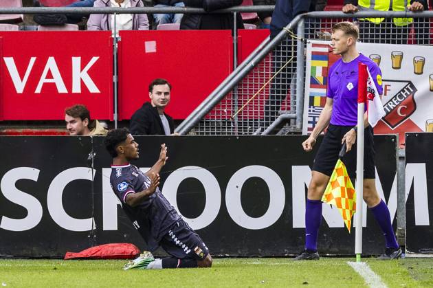 UTRECHT , 11-10-2026 , stadium De Galgenwaard , season 2026 2027 , Dutch Eredivisie football , match between FC Utrecht and Willem II , picture shows Willem II player Jayden Slory , celebrating the goal. 1-1. Utrecht - Willem II  x208162135x Copyright: