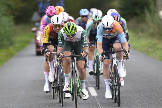 Paris Tours 2026 Cycling Race TOURS, FRANCE - OCTOBER 11 : Calabuig Estanislao (ESP) of Caja Rural - Seguros RGA , Louvel Matis (FRA) of NSN Cycling Team during the 120th edition of Paris Tours an UCI ProSeries 1.Pro one day cycling road race for Men Elite of 216.2 km with start in Chartres and finish in Tours on October 11, 2026 in Tours, France, 11 10 2026 ( Motordriver Guy De Vuyst - Tours France  Copyright: xNicoxVereeckenx