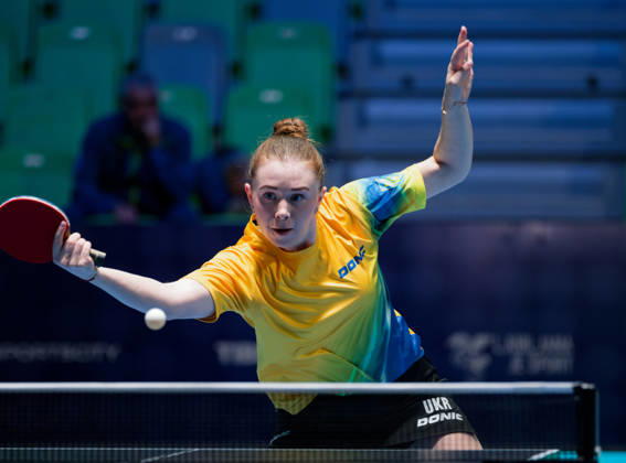 Anastasiya Dymytrenko Ukraine (foto-ms1112b) at the 2026 European Table tennis, Tischtennis Championships in Ljubljana LJUBLJANA, SLOVENIA - 11 OCTOBER 2026: Anastasiya Dymytrenko Ukraine (foto-ms1112b) in action at the European Table Tennis Championships in Stozice Arena, Ljubljana, Slovenia (Photo by Manfred Schillings) Ljubljana Stozice Arena Slovenia
