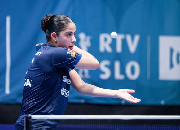 Angelina Bebawy Sweden (foto-ms0983b) at the 2026 European Table tennis, Tischtennis Championships in Ljubljana LJUBLJANA, SLOVENIA - 11 OCTOBER 2026: Angelina Bebawy Sweden (foto-ms0983b) in action at the European Table Tennis Championships in Stozice Arena, Ljubljana, Slovenia (Photo by Manfred Schillings) Ljubljana Stozice Arena Slovenia