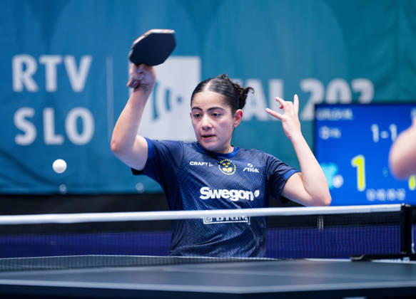 Angelina Bebawy Sweden (foto-ms0986b) at the 2026 European Table tennis, Tischtennis Championships in Ljubljana LJUBLJANA, SLOVENIA - 11 OCTOBER 2026: Angelina Bebawy Sweden (foto-ms0986b) in action at the European Table Tennis Championships in Stozice Arena, Ljubljana, Slovenia (Photo by Manfred Schillings) Ljubljana Stozice Arena Slovenia