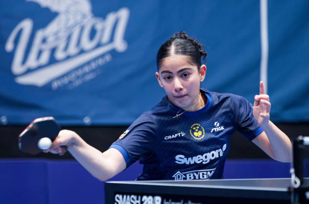 Angelina Bebawy Sweden (foto-ms1007b) at the 2026 European Table tennis, Tischtennis Championships in Ljubljana LJUBLJANA, SLOVENIA - 11 OCTOBER 2026: Angelina Bebawy Sweden (foto-ms1007b) in action at the European Table Tennis Championships in Stozice Arena, Ljubljana, Slovenia (Photo by Manfred Schillings) Ljubljana Stozice Arena Slovenia