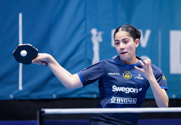 Angelina Bebawy Sweden (foto-ms1008b) at the 2026 European Table tennis, Tischtennis Championships in Ljubljana LJUBLJANA, SLOVENIA - 11 OCTOBER 2026: Angelina Bebawy Sweden (foto-ms1008b) in action at the European Table Tennis Championships in Stozice Arena, Ljubljana, Slovenia (Photo by Manfred Schillings) Ljubljana Stozice Arena Slovenia