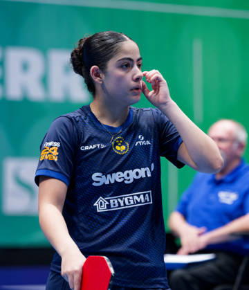 Angelina Bebawy Sweden (foto-ms1010b) at the 2026 European Table tennis, Tischtennis Championships in Ljubljana LJUBLJANA, SLOVENIA - 11 OCTOBER 2026: Angelina Bebawy Sweden (foto-ms1010b) in action at the European Table Tennis Championships in Stozice Arena, Ljubljana, Slovenia (Photo by Manfred Schillings) Ljubljana Stozice Arena Slovenia