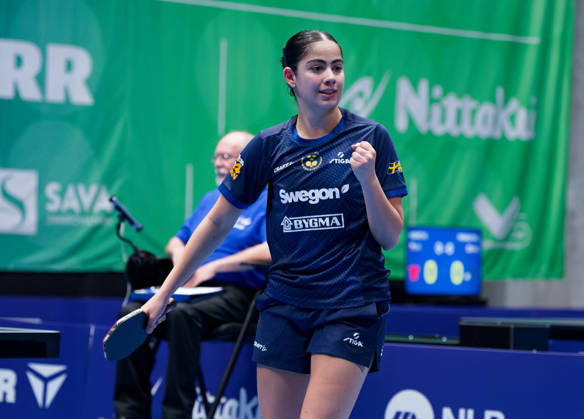 Angelina Bebawy Sweden (foto-ms1014b) at the 2026 European Table tennis, Tischtennis Championships in Ljubljana LJUBLJANA, SLOVENIA - 11 OCTOBER 2026: Angelina Bebawy Sweden (foto-ms1014b) in action at the European Table Tennis Championships in Stozice Arena, Ljubljana, Slovenia (Photo by Manfred Schillings) Ljubljana Stozice Arena Slovenia