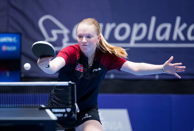 Christine Kalvatn Norway (foto-ms1049b) at the 2026 European Table tennis, Tischtennis Championships in Ljubljana LJUBLJANA, SLOVENIA - 11 OCTOBER 2026: Christine Kalvatn Norway (foto-ms1049b) in action at the European Table Tennis Championships in Stozice Arena, Ljubljana, Slovenia (Photo by Manfred Schillings) Ljubljana Stozice Arena Slovenia