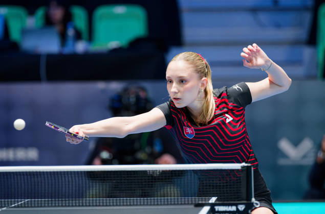 Dominika Wiltschkova Slovakia (foto-ms1028b) at the 2026 European Table tennis, Tischtennis Championships in Ljubljana LJUBLJANA, SLOVENIA - 11 OCTOBER 2026: Dominika Wiltschkova Slovakia (foto-ms1028b) in action at the European Table Tennis Championships in Stozice Arena, Ljubljana, Slovenia (Photo by Manfred Schillings) Ljubljana Stozice Arena Slovenia