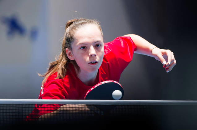 Fanny Doutaz Switzerland (foto-ms1126b) at the 2026 European Table tennis, Tischtennis Championships in Ljubljana LJUBLJANA, SLOVENIA - 11 OCTOBER 2026: Fanny Doutaz Switzerland (foto-ms1126b) in action at the European Table Tennis Championships in Stozice Arena, Ljubljana, Slovenia (Photo by Manfred Schillings) Ljubljana Stozice Arena Slovenia