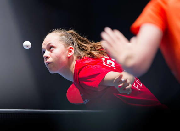 Fanny Doutaz Switzerland (foto-ms1127b) at the 2026 European Table tennis, Tischtennis Championships in Ljubljana LJUBLJANA, SLOVENIA - 11 OCTOBER 2026: Fanny Doutaz Switzerland (foto-ms1127b) in action at the European Table Tennis Championships in Stozice Arena, Ljubljana, Slovenia (Photo by Manfred Schillings) Ljubljana Stozice Arena Slovenia