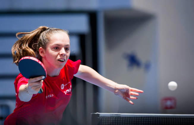Fanny Doutaz Switzerland (foto-ms1128b) at the 2026 European Table tennis, Tischtennis Championships in Ljubljana LJUBLJANA, SLOVENIA - 11 OCTOBER 2026: Fanny Doutaz Switzerland (foto-ms1128b) in action at the European Table Tennis Championships in Stozice Arena, Ljubljana, Slovenia (Photo by Manfred Schillings) Ljubljana Stozice Arena Slovenia