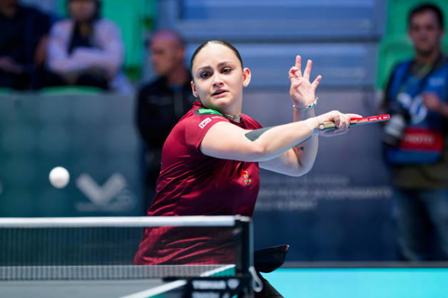 Julia Leal Portugal (foto-ms1116b) at the 2026 European Table tennis, Tischtennis Championships in Ljubljana LJUBLJANA, SLOVENIA - 11 OCTOBER 2026: Julia Leal Portugal (foto-ms1116b) in action at the European Table Tennis Championships in Stozice Arena, Ljubljana, Slovenia (Photo by Manfred Schillings) Ljubljana Stozice Arena Slovenia