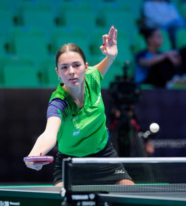 Laura Rahotin Pavic Slovenia (foto-ms1132) at the 2026 European Table tennis, Tischtennis Championships in Ljubljana LJUBLJANA, SLOVENIA - 11 OCTOBER 2026: Laura Rahotin Pavic Slovenia (foto-ms1132) in action at the European Table Tennis Championships in Stozice Arena, Ljubljana, Slovenia (Photo by Manfred Schillings) Ljubljana Stozice Arena Slovenia
