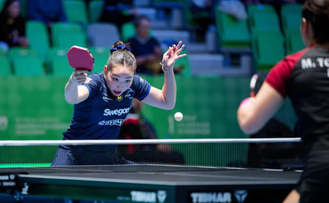 Nomin Baasan Sweden (foto-ms1039b) at the 2026 European Table tennis, Tischtennis Championships in Ljubljana LJUBLJANA, SLOVENIA - 11 OCTOBER 2026: Nomin Baasan Sweden (foto-ms1039b) in action at the European Table Tennis Championships in Stozice Arena, Ljubljana, Slovenia (Photo by Manfred Schillings) Ljubljana Stozice Arena Slovenia