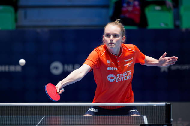 Sanne De Hoop Netherlands (foto-ms1118b) at the 2026 European Table tennis, Tischtennis Championships in Ljubljana LJUBLJANA, SLOVENIA - 11 OCTOBER 2026: Sanne De Hoop Netherlands (foto-ms1118b) in action at the European Table Tennis Championships in Stozice Arena, Ljubljana, Slovenia (Photo by Manfred Schillings) Ljubljana Stozice Arena Slovenia