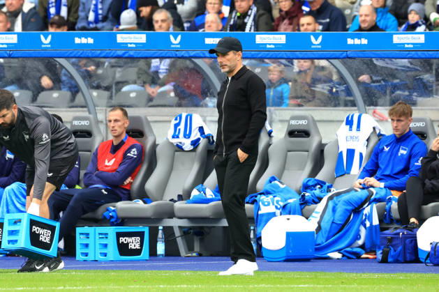 11.10.2026, DEU GER, Fussball , 2.Fussballbundesliga , Spieltag, Saison 2026 2027, Berliner Olympiastadion, Hertha BSC vs. Greuther Fuerth Cheftrainer Stefan Leitl ( Hertha BSC Berlin ), Gustaf Nilsson ( Hertha BSC Berlin 9 ) 2. Liga: DFB DFL regulations prohibit any use of photographs as image sequences and or quasi-video) nordphoto GmbH Engler Berlin Berliner Olympiastadion Berlin Deutschland Copyright: xNordphotox xEnglerx