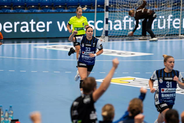HSG Blomberg-Lippe (GER) vs. Odense Handbold (DEN), Handball, EHF Champions League Women, Gruppenphase, 11.10.2026, Saision 2026 2027, Lemgo Elin Magnusdottir (HSG Blomberg-Lippe, 33) jubelt nach einem Tor Lemgo Phoenix Contact Arena Deutschland