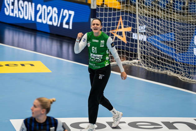 HSG Blomberg-Lippe (GER) vs. Odense Handbold (DEN), Handball, EHF Champions League Women, Gruppenphase, 11.10.2026, Saision 2026 2027, Lemgo Nicole Roth (HSG Blomberg-Lippe, 61) jubelt nach einer Parade Lemgo Phoenix Contact Arena Deutschland