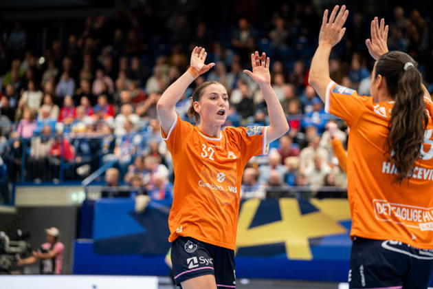 HSG Blomberg-Lippe (GER) vs. Odense Handbold (DEN), Handball, EHF Champions League Women, Gruppenphase, 11.10.2026, Saision 2026 2027, Lemgo Mie Enggrob Hojlund (Odense Handbold, 32) jubelt nach einem Tor Lemgo Phoenix Contact Arena Deutschland