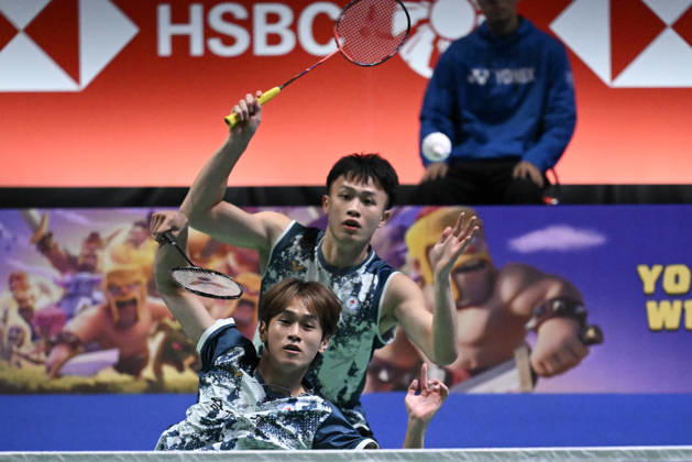 PLS NOTE CAPTION CORRECTION Tsai Fu Cheng (L) and Lai Po Yu (R) of Taiwan during their men s doubles match against Aaron Tai and Yap Roy King of Malaysia (not pictured) during the finals at the badminton Clash of Clans Arctic Open 2026 tournament in Vantaa, Finland, on October 11, 2026. - ANTTI AIMO-KOIVISTO Finland cgDYwrW7smE  Copyright: xAnttixAimo-Koivistox cgDYwrW7smE