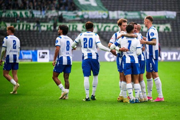 Hertha BSC Berlin jubelt ueber 2:0, Gustaf Nilsson (Hertha BSC, 09), GER, Hertha BSC vs. SPVGG Greuther Fuerth, 2. Bundesliga, Saison 2026 27, 07. Spieltag, 11.10.2026 (DFL REGULATIONS PROHIBIT ANY USE OF PHOTOGRAPHS AS IMAGE SEQUENCES AND OR QUASI - VIDEO). GER, Hertha BSC vs. SPVGG Greuther Fuerth, 2. Bundesliga, Saison 2026 27, 07. Spieltag, 11.10.2026 Berlin