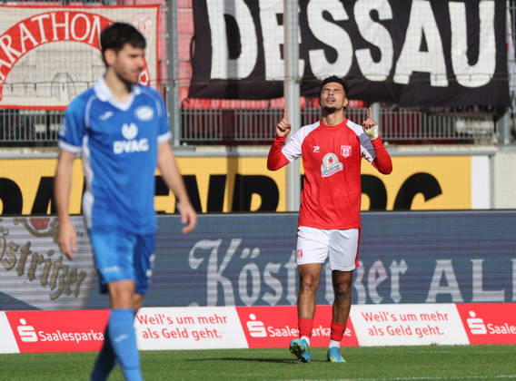 111026 Halle Saale Sachsen Anhalt Leuna Chemie Stadion Fußball Hallescher FC Halle HFC Regionalliga Nordost 4. Liga Männer Saison 2026 2027 12. Spieltag HFC- RSV Eintracht Tor das 1:0 durch Osman Atilgan (Hallescher FC) hfc Jubel