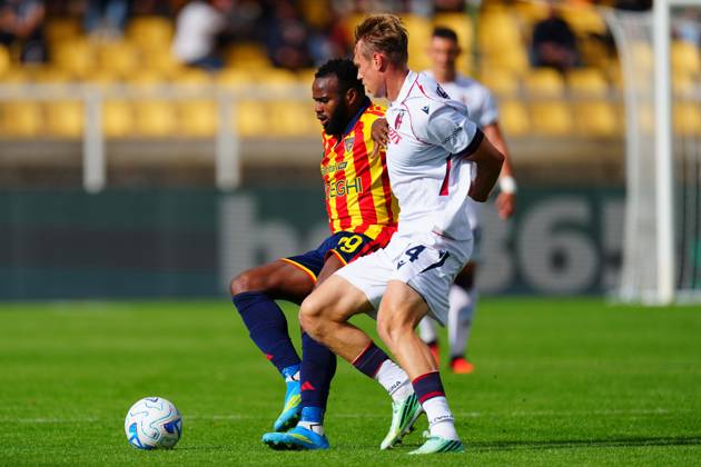 US Lecce s Central Midfielder Lassana Coulibaly (29 US Lecce) and Bologna FC s Centre-back Torbjorn Heggem (14 Bologna FC) in action during the Serie A Enilive matchday 6 match between US Lecce and Bologna FC 1909 at the Stadio Via del Mare in Lecce, Italy, Sunday, October 11, 2026. (Credit Image: Giovanni Evangelista LaPresse)  Copyright: xGiovannixEvangelista LaPressex