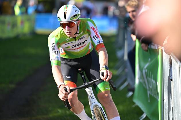 Belgium s Toon Vandebosch pictured in action during the men elite race of the Mosselcross cyclocross cycling event, on Sunday 11 October 2026, in Dendermonde, the first race (out of 7) of the HG Cross competition. DAVIDxPINTENS  x189449744x