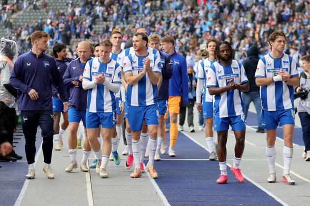11.10.2026, xtgx, Fussball 2.Bundesliga, Hertha BSC Berlin - SpVgg Greuther Fuerth v.l. Jubel, Freude über den Sieg (DFL DFB REGULATIONS PROHIBIT ANY USE OF PHOTOGRAPHS as IMAGE SEQUENCES and or QUASI-VIDEO) Berlin