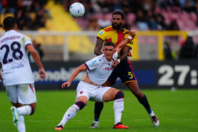 US Lecce s Centre-back Jamil Siebert (5 US Lecce) and Bologna FC s Striker Roberto Piccoli (91 Bologna FC) in action during the Serie A Enilive matchday 6 match between US Lecce and Bologna FC 1909 at the Stadio Via del Mare in Lecce, Italy, Sunday, October 11, 2026. (Credit Image: Giovanni Evangelista LaPresse)  Copyright: xGiovannixEvangelista LaPressex