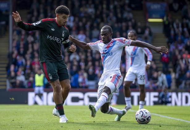 Crystal Palace v Nottingham Forest, Premier League, Football, Selhurst Park, London, UK - 11 Oct 2026 Morgan Gibbs-White of Nottingham Forest passes the ball away from Tyrick Mitchell of Crystal Palace during the English Premier League match at Selhurst Park, London London Selhurst Park Greater London UK, UK NEWSPAPERS OUT Copyright: xBenjaminxGilbertx