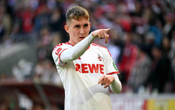 Cologne, Germany, 1. Bundesliga, Matchday 5, Rhein-Energie-Stadium Cologne, 1. FC Köln vs Bor. Mönchengladbach; Isak Johannesson (FC) celebrates after scoring. Celebration, Joy, Action.
