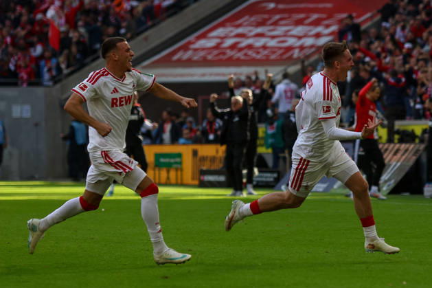 11.10.2026, GER, Fussball, Herren, Bundesliga , 1. Bundesliga, Saison 2026 2027, 1. FC Köln - VfL Borussia Mönchengladbach Ãsak Johannesson (KOE) Torjubel, jubelt nach seinem Treffer zum 1:0 mit Said El Mala (KOE) Copyright: xSvenxHanischx