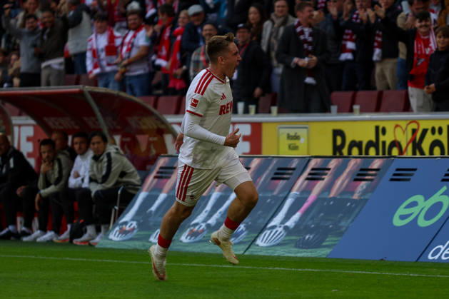 11.10.2026, GER, Fussball, Herren, Bundesliga , 1. Bundesliga, Saison 2026 2027, 1. FC Köln - VfL Borussia Mönchengladbach Ãsak Johannesson (KOE) Torjubel, jubelt nach seinem Treffer zum 1:0 Copyright: xSvenxHanischx