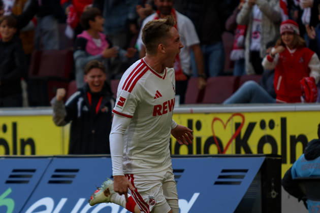 11.10.2026, GER, Fussball, Herren, Bundesliga , 1. Bundesliga, Saison 2026 2027, 1. FC Köln - VfL Borussia Mönchengladbach Ãsak Johannesson (KOE) Torjubel, jubelt nach seinem Treffer zum 1:0 Copyright: xSvenxHanischx