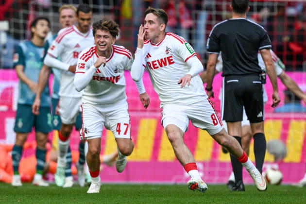 Isak Johannesson (Koeln 8) jubelt nach dem Tor zum 1:0 11.10.2026 ¢ Fussball ¢ 1. FC Koeln vs Borussia Moenchengladbach, RheinEnergieStadion, Koeln, DFB DFL REGULATIONS PROHIBIT ANY USE OF PHOTOGRAPHS AS IMAGE SEQUENCES AND OR QUASI-VIDEO NRW Germany