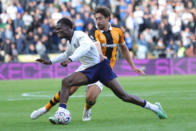 RECORD DATE NOT STATED 11th October 2026; MKM Stadium, Hull, England; Premier League Football, Hull City versus Everton; Matt Crooks of Hull City tackles Thierno Barry of Everton DavexLofthouse