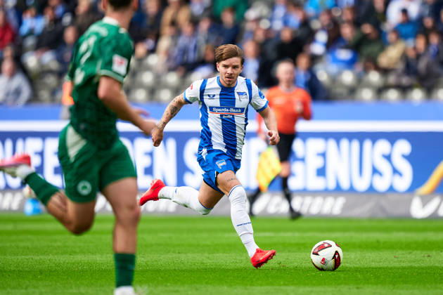 Mads Pedersen (Hertha BSC, 22), GER, Hertha BSC vs. SPVGG Greuther Fuerth, 2. Bundesliga, Saison 2026 27, 07. Spieltag, 11.10.2026 (DFL REGULATIONS PROHIBIT ANY USE OF PHOTOGRAPHS AS IMAGE SEQUENCES AND OR QUASI - VIDEO). GER, Hertha BSC vs. SPVGG Greuther Fuerth, 2. Bundesliga, Saison 2026 27, 07. Spieltag, 11.10.2026 Berlin