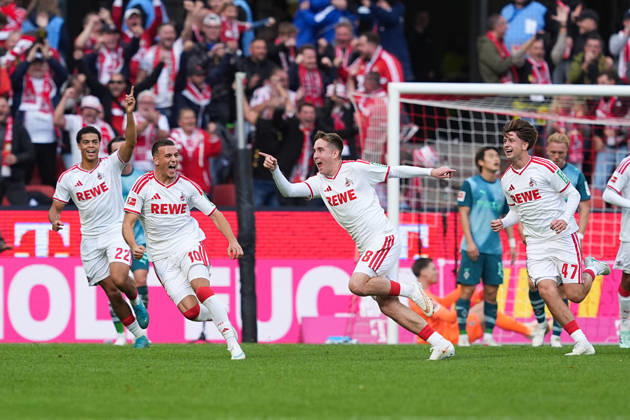 11.10.2026, xydrx, Herren, Fußball, 1.Bundesliga, 1.FC Köln - Borussia Mönchengladbach, Saison 2026 2027, RheinEnergieSTADION: Torjubel nach dem Tor zum 1:0 für den 1.FC Köln durch Torschütze Isak Johannesson (1.FC Köln, 8) zusammen mit Said El Mala (1.FC Köln, 10) und Jahmai Simpson-Pusey (1.FC Köln, 22) Mikey Moore (1.FC Köln, 47 DFB regulations prohibit any use of photographs as image sequences and or quasi-video. Copyright: HMBxMedia YannisxDreimann