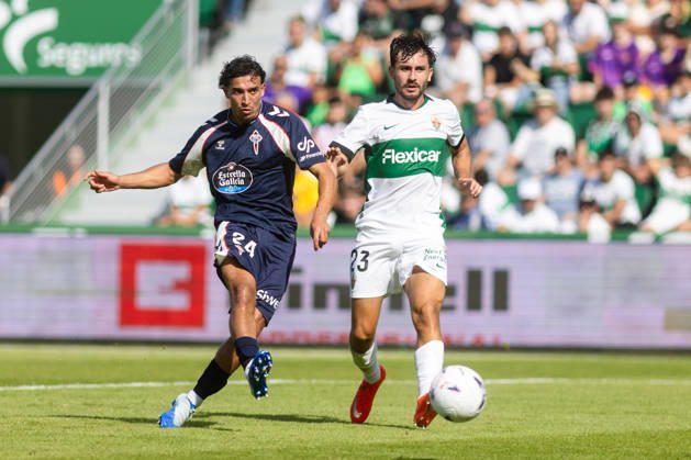 ESP: LaLiga EA Sports Elche CF v Celta Vigo Couhaib Driouech of Celta and Victor Chust of Elche during LaLiga EA Sports match between Elche CF v Celta Vigo played at Martinez Valero Stadium, Elche on October 11 2026 in Spain Spain Soccer Copyright: xAgenciaxLOFx