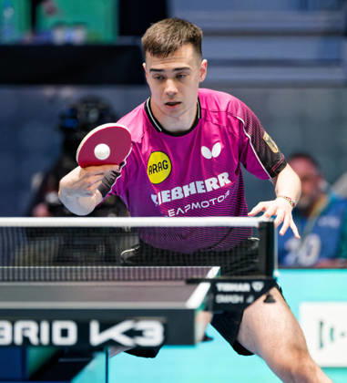 Kay Stumper Post SV Muelhausen Germany (foto-ms1278) at the 2026 European Table tennis, Tischtennis Championships in Ljubljana LJUBLJANA, SLOVENIA - 11 OCTOBER 2026: Kay Stumper Post SV Muelhausen Germany (foto-ms1278) in action at the European Table Tennis Championships in Stozice Arena, Ljubljana, Slovenia (Photo by Manfred Schillings) Ljubljana Stozice Arena Slovenia