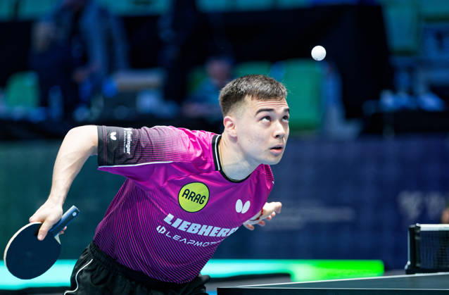 Kay Stumper Post SV Muelhausen Germany (foto-ms1275) at the 2026 European Table tennis, Tischtennis Championships in Ljubljana LJUBLJANA, SLOVENIA - 11 OCTOBER 2026: Kay Stumper Post SV Muelhausen Germany (foto-ms1275) in action at the European Table Tennis Championships in Stozice Arena, Ljubljana, Slovenia (Photo by Manfred Schillings) Ljubljana Stozice Arena Slovenia